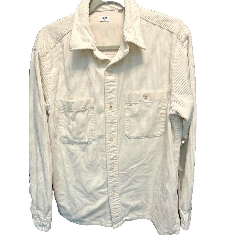 Uniqlo Shirt Adult Small Workwear Corduroy Button Up Off White Cotton